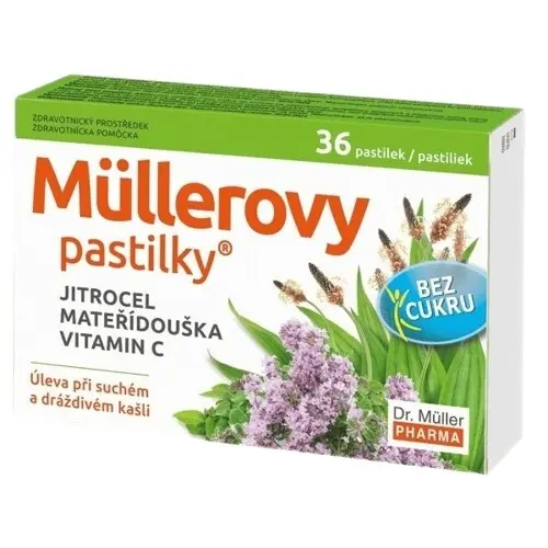13515-mullerovy pastilky s jitrocelem a materidouskou  bez cukru 36ks